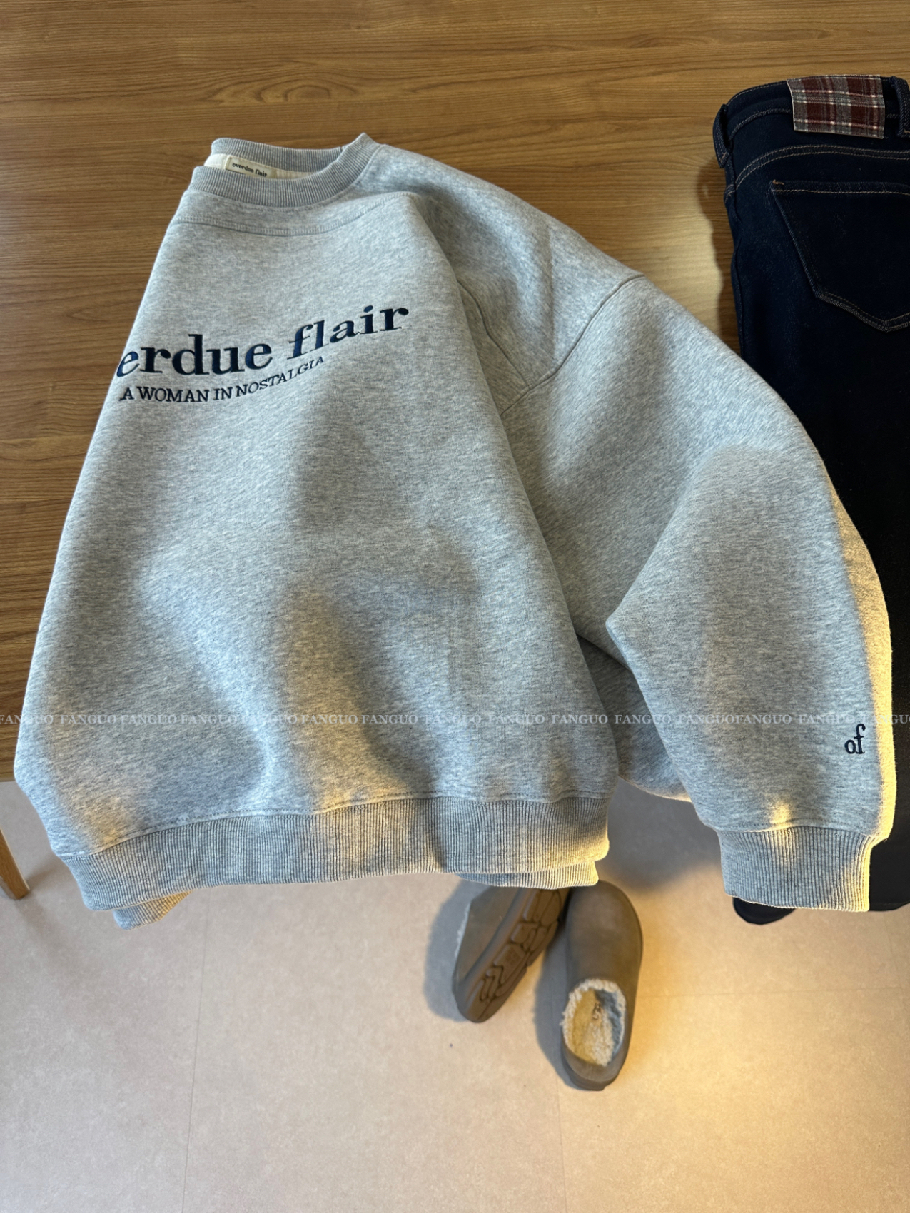 韩国原单！over*flair设计师款 小众高街刺绣宽松休闲加绒卫衣女