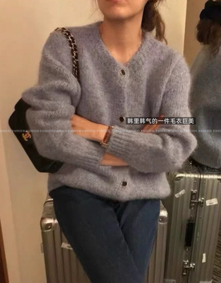 韩国sien*e 巨厚实！温柔复古慵懒风羊毛花纱毛衣开衫外套女