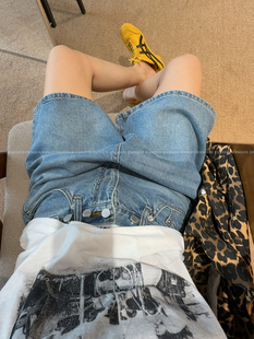 韩国stetam* 原厂！就是这个调调！痞帅女孩复古五分牛仔裤女