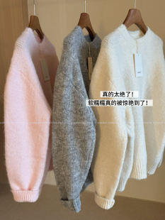 韩国ounce 套头毛衣女宽松 慵懒风复古羊毛羊绒针织衫