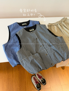 包邮 韩国heban 洋气叠穿～ins复古百搭休闲格子马甲女