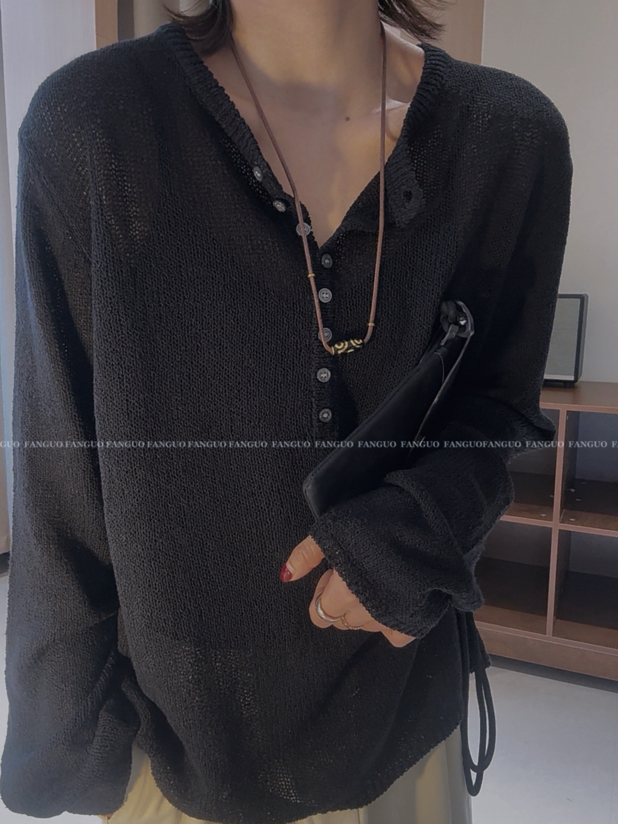 【高定禾子纱】韩国东大门 休闲百搭宽松慵懒风针织衫女亨利衫