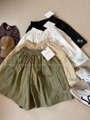 韩国st 裤 net原厂 户外冲锋裤 松紧腰大口袋工装 五分休闲短裤 女