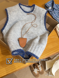 韩国订单 文艺复古北欧风撞色针织背心叠穿马甲女 羊绒质感