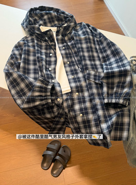 实用主义 文艺自由感  轻克重全棉肌理感慵懒格子防晒外套包邮