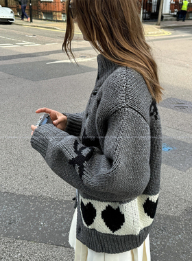 韩国ope*yy！正确版羊毛混纺猫咪狗狗俱乐部蝴蝶结提花毛衣外套女