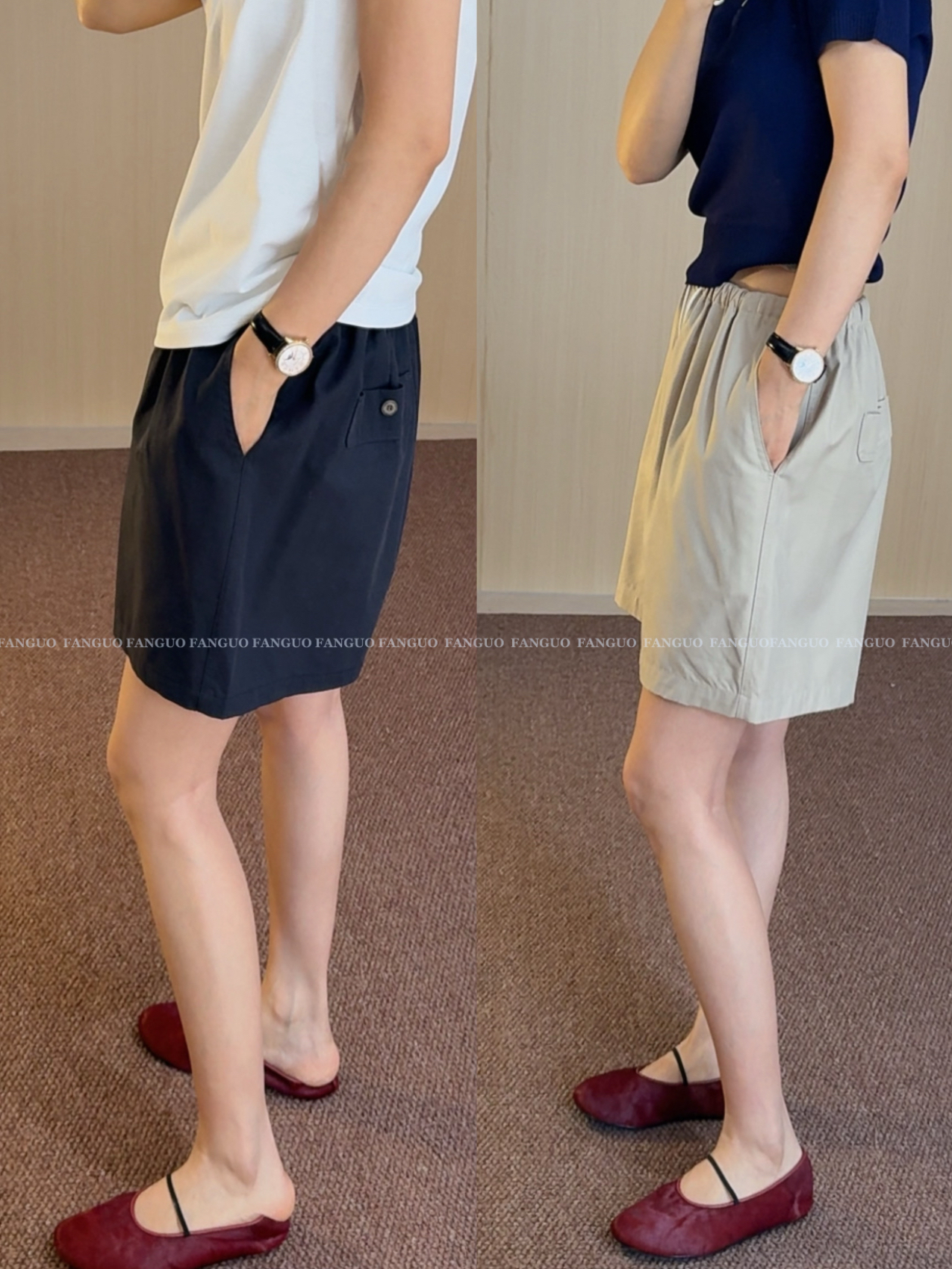 韩国statem* 原厂！不挑人穿！简约抽绳松紧腰休闲短裤女