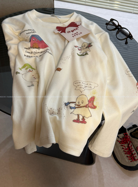 韩国ap*原厂！小雪人手绘涂鸦软糯磨毛保暖长袖T恤女打底衫