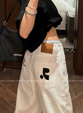 韩国rest*时髦炸街 挺括显瘦版型 白色直筒牛仔裤女 2024新款