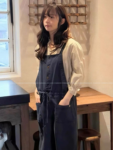 韩代～原厂！复古美式重工洗水全棉宽松抽绳连体背带裤女包邮