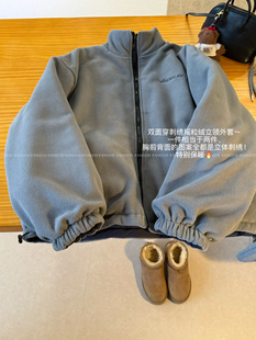 韩国yes 摇粒绒双面穿加厚保暖冲锋衣滑雪服外套女 刺绣雪花