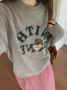 单穿内搭都好好看 爱心小熊毛衣女秋冬 ent 韩国ou