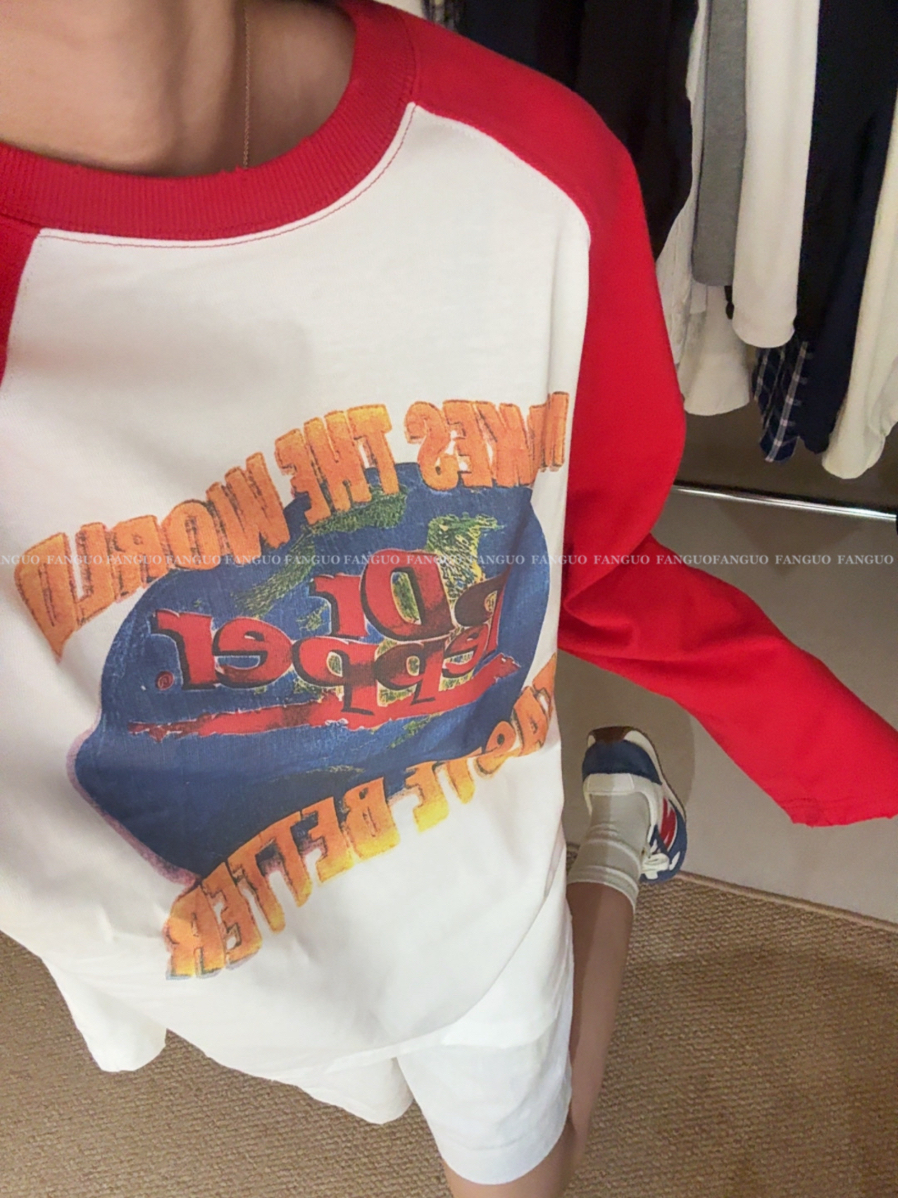 韩国garme*t公鸡家！美式复古全棉做旧插肩袖字母长袖T恤女