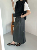 显瘦松紧腰抽绳开叉半身裙女 复古文艺ins 韩国eg 鸡蛋