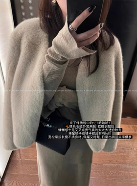 韩国dearest 仿水貂皮草 高级复古简约百搭皮毛一体毛毛外套女