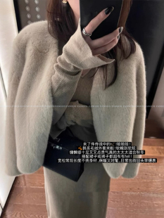 韩国dearest 仿水貂皮草 高级复古简约百搭皮毛一体毛毛外套女