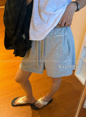 韩国tug！随性慵懒风 棉质毛圈毛边抽绳休闲卫裤短裤女包邮