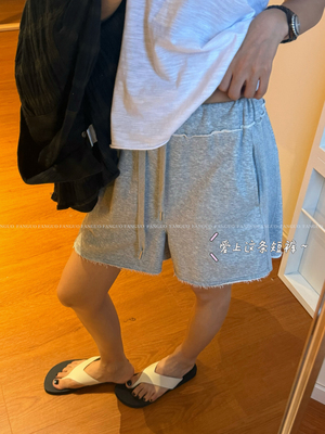 韩国tug！随性慵懒风 棉质毛圈毛边抽绳休闲卫裤短裤女包邮