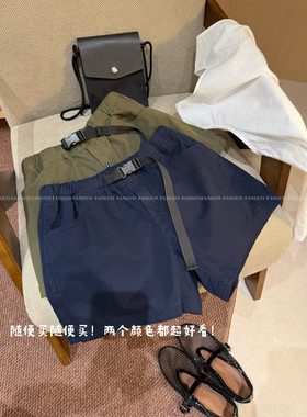 腔调日系户外混搭！重工做旧洗水棉工装裤松紧腰休闲短裤女