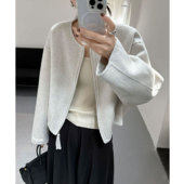 25秋冬高级感简约圆领拉链羊毛双面呢大衣短款 百搭时髦外套25631