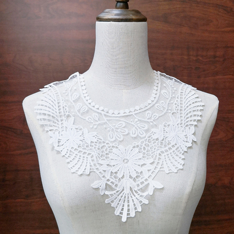 DIY CLOTHING HANDMADE ACCESSORIES COLLAR ACCESSORIES WHITE WATER-SOLUBLE EMBROIDERY LACE NECKLINE MESH FAUX COLLAR CUTOUTS