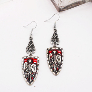 欧美歌特正义战 斗天使盾牌血红色滴油耳环复古蝙蝠耳坠饰品N11