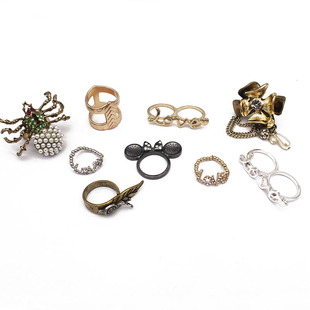 欧美复古流行饰品LOVE树叶蜗牛复古朋克蜘蛛绿色水钻食指戒指5