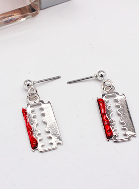 青岛欧美饰品白金色个性朋克死亡刀片红色滴油耳环耳钉个性男女P2