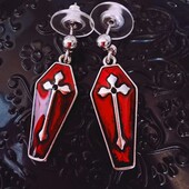 欧美朋克哥特古银色吸血鬼死亡棺材十字架滴血棺材耳钉 7.1蝙蝠