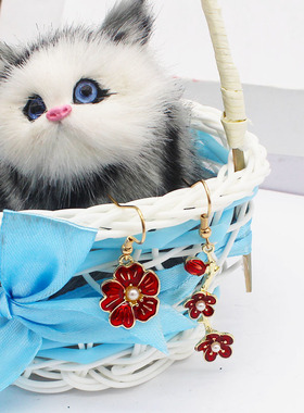 青岛欧美饰品韩国东大门直供可爱风红色腊梅滴油小花不对称耳环P2