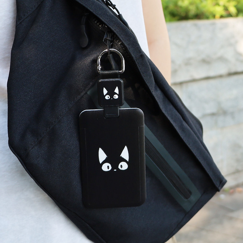 简约黑色猫咪卡套可伸缩扣