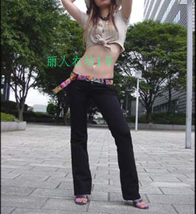 露腰露臀长裤 超低腰裤 街头潮流紧身小脚裤 无前裆性感微喇叭裤 女