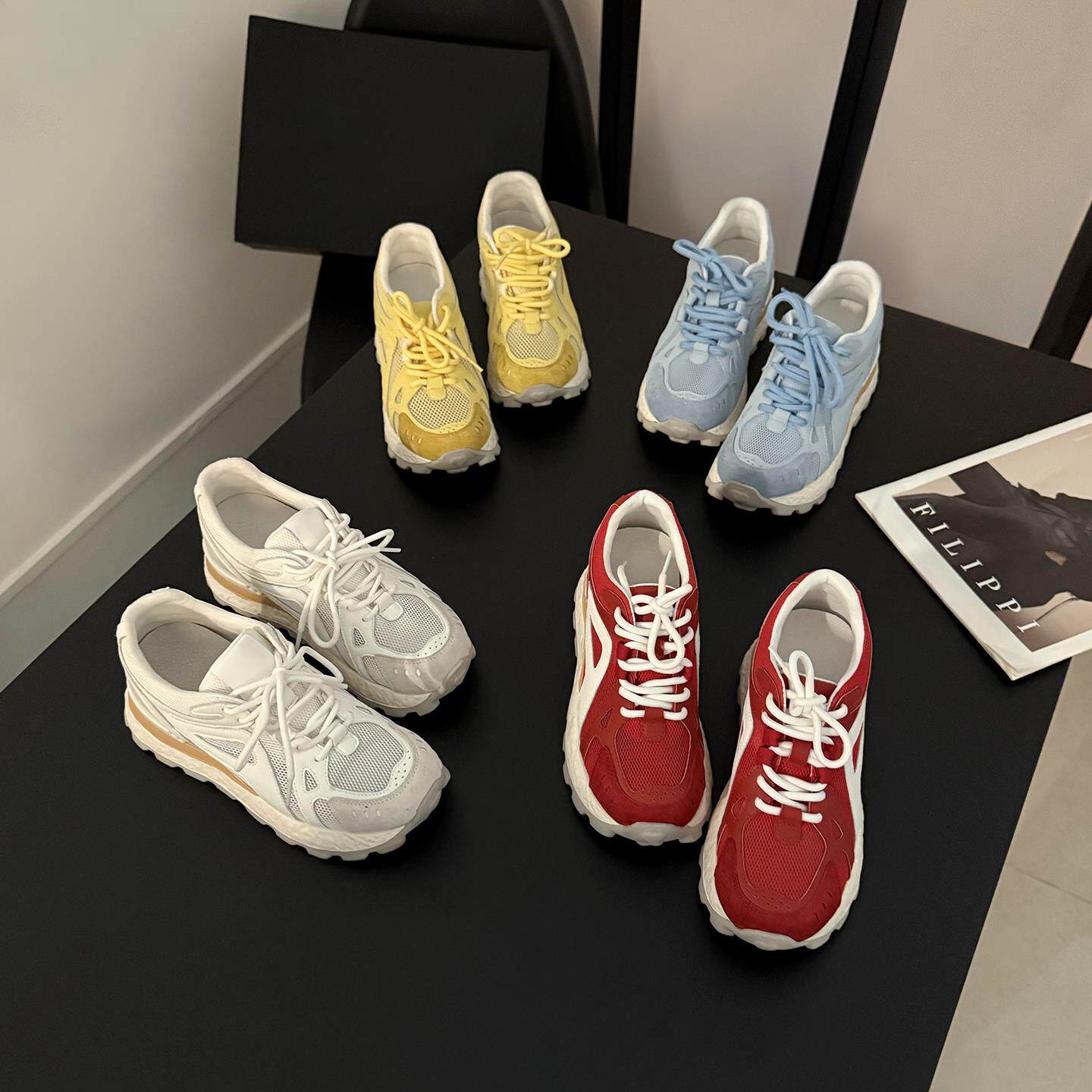 8CM厚底网面老爹鞋小个子内增高女鞋2025新款春夏休闲运动旅游鞋