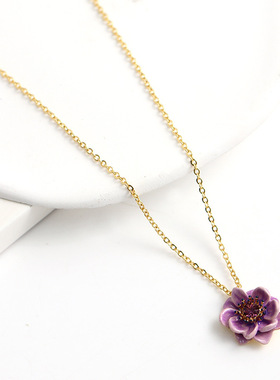 彩绘珐琅紫色花朵项链轻奢小众夏天锁骨链女时尚百搭高级感颈链潮