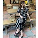 条纹设计感扣子开叉连衣裙 大码 女装 2025夏季 胖妹妹日系慵懒风经典