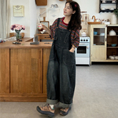 女装 俏皮休闲牛仔背带裤 2025夏新款 大码 胖mm韩版 彩虹条纹T恤 套装