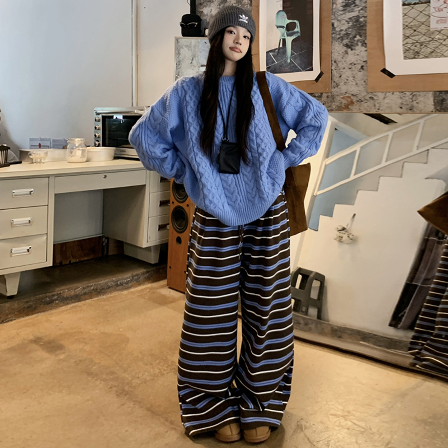大码女装2026春季胖mm慵懒风圆领宽松麻花毛衣+撞色条纹卫裤套装,女装/女士精品,大码套装,淘宝优惠券,粉丝福利购,淘宝优惠卷