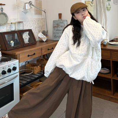 复古波点连帽夹棉卫衣+裤子套装