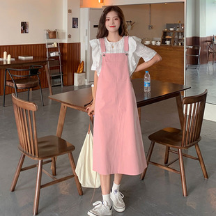 襯衫 胖mm炸街夏裝 大碼 百搭飛飛袖 顯瘦套裝 女裝 減齡背帶連衣裙時尚