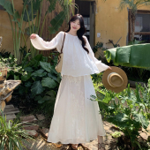 A字裙两件套女夏季 大码 温柔风白色刺绣衬衫 新中式 气质高级感 女装