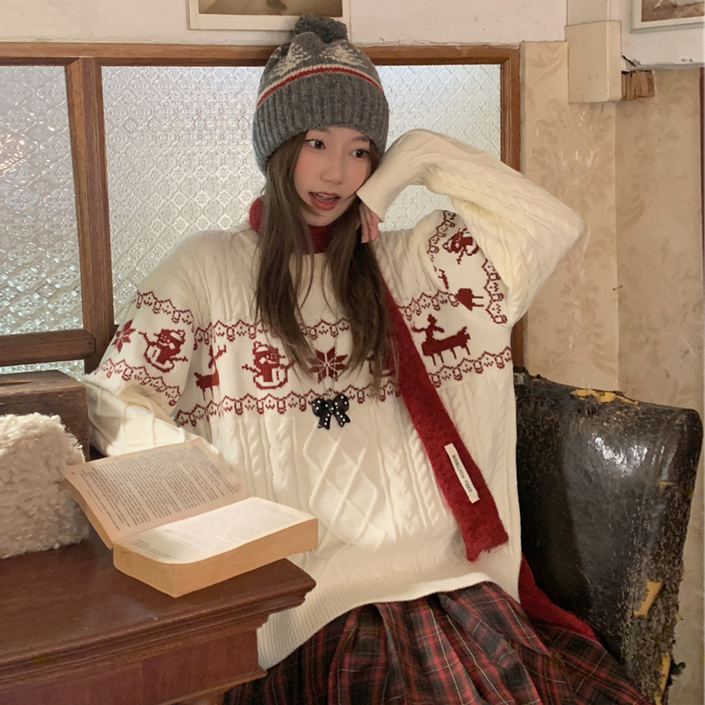 2025宽松圆领圣诞提花费尔岛毛衣