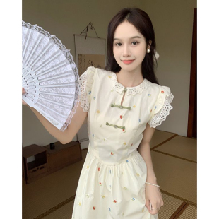 胖mm新中式 大码 新款 女装 盘扣收腰显瘦小众设计碎花连衣裙 2025夏季