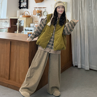 垂感阔腿裤 大码 灯芯绒棉马甲 2025秋冬胖mm慵懒绑带毛衣外套 女装