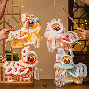 小狮子灯笼新年春节醒狮马年新年国潮手工儿童材料手提舞狮子花灯