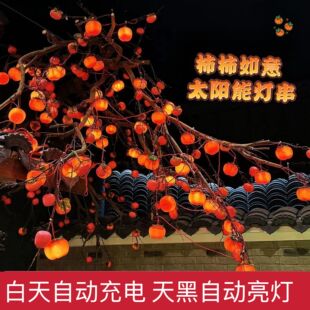 挂树上的小灯笼发光免插电柿柿如意太阳能柿子灯户外灯火小院新款