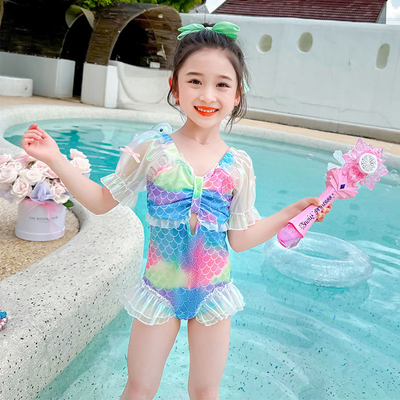 美人鱼泳衣女童夏季2025新款儿童女连体游泳衣多巴胺女孩网红洋气