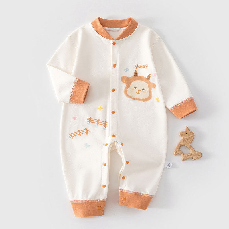 婴儿宝宝纯棉连体衣长袖新生儿无骨家居服睡衣男女童春款外出爬服