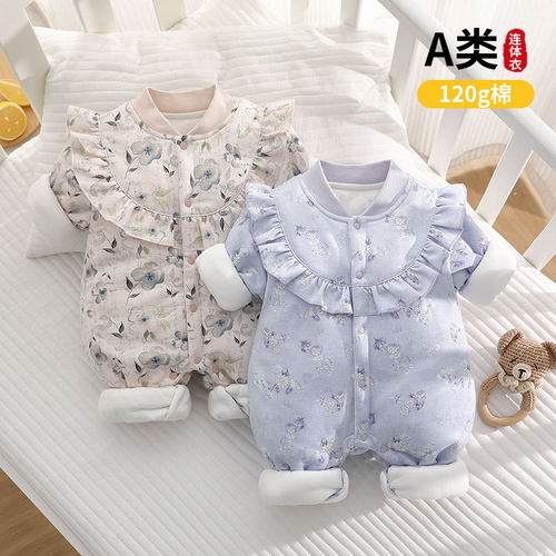 水墨画120g夹棉婴儿连体衣加厚秋冬季宝宝婴儿爬服保暖宝宝a类