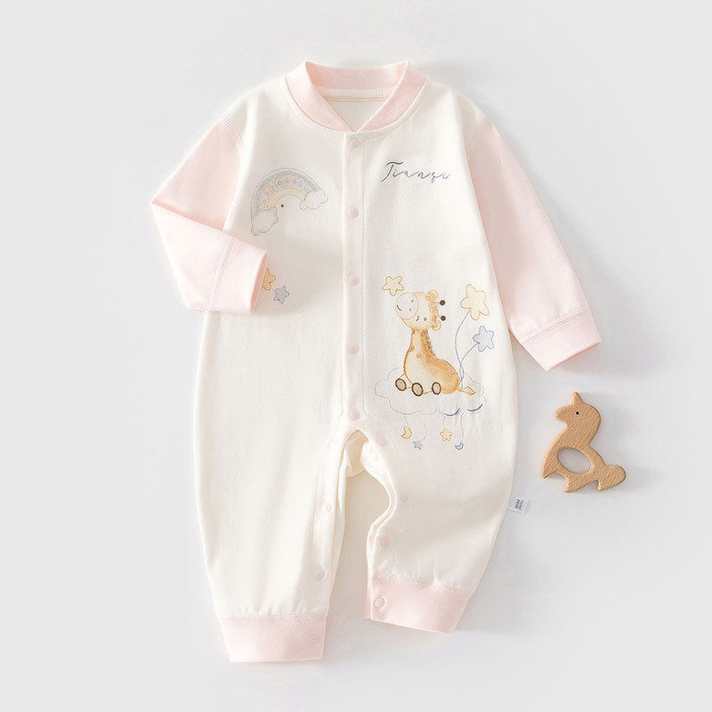 婴儿宝宝纯棉连体衣长袖新生儿无骨家居服睡衣男女童春款外出爬服