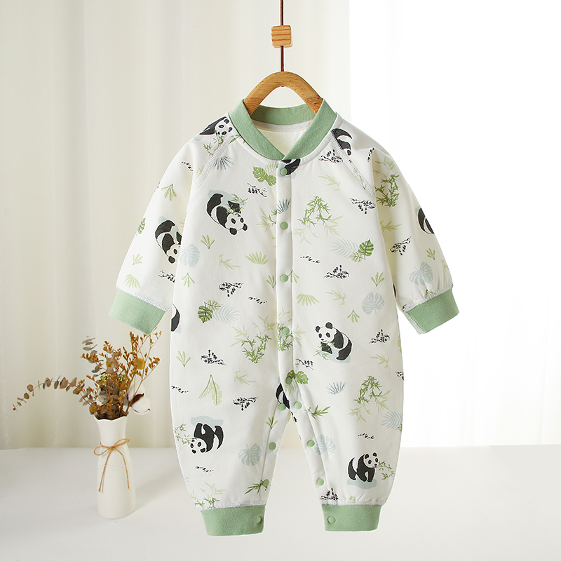 40g婴儿秋冬薄棉连体衣恒温棉宝宝高腰护肚裤家居服睡衣新生儿